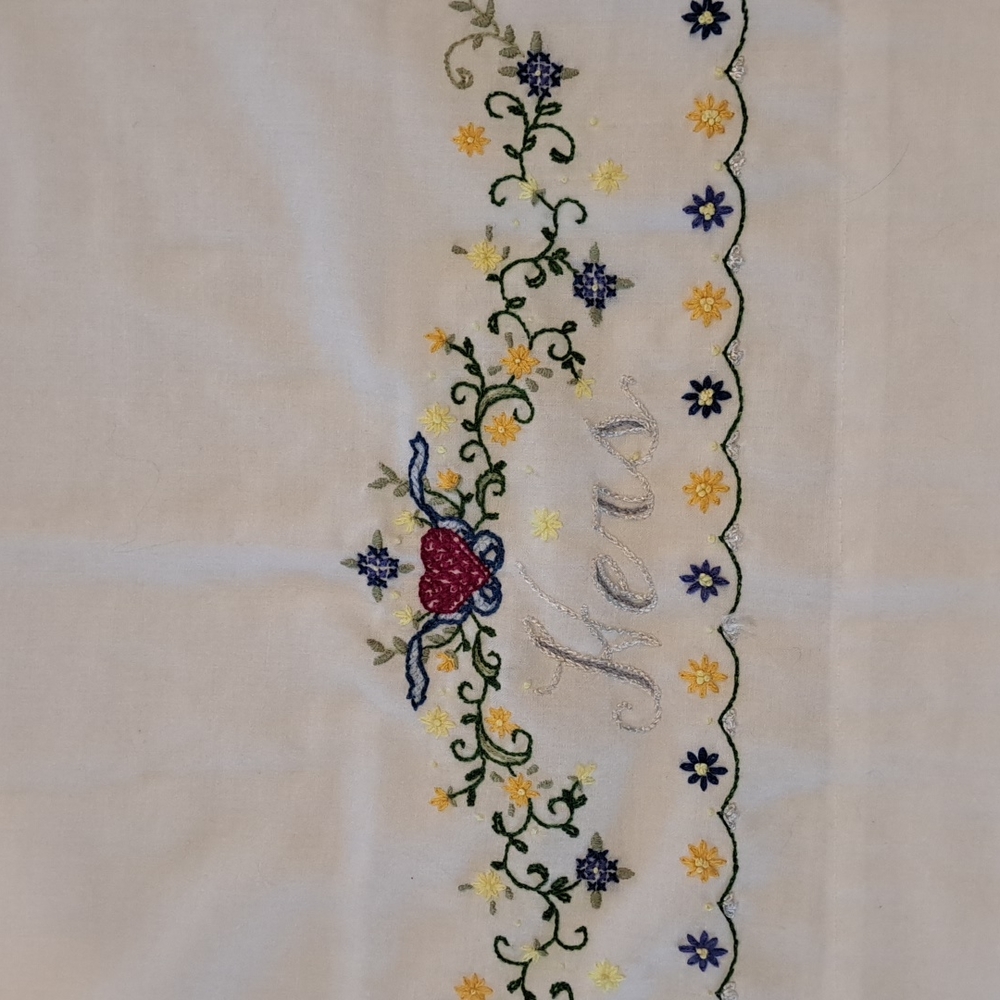 Pillow Case Cross-Stitch/ Embroidery Hers  30"×20.5" Cottage core Grandma core